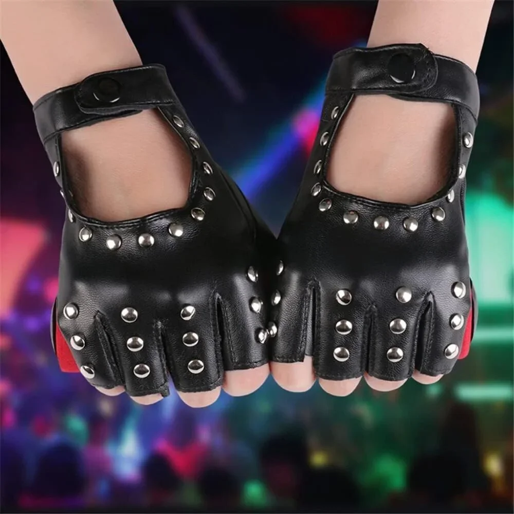 Women's Black-1 Fingerless Cosplay Gothic Gloves Punk Rock Halloween Party